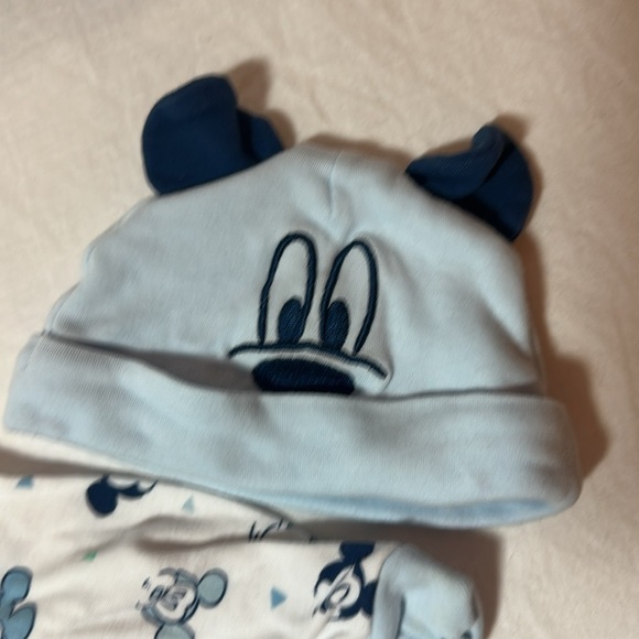 Disney Baby - 3 piece Blue and White Footie Set with Hat - Picture 3 of 5